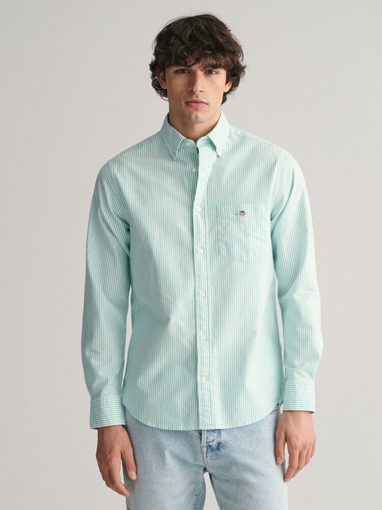 GANT Blue Regular Fit Banker Stripe Oxford Shirt - Image 1 of 7
