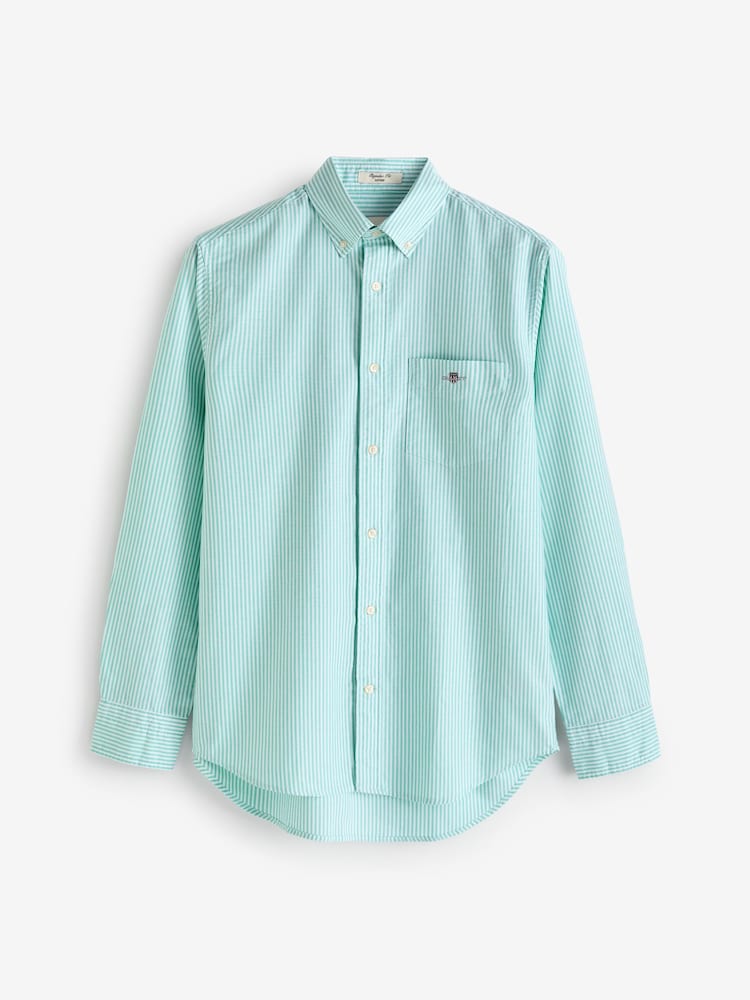 GANT Blue Regular Fit Banker Stripe Oxford Shirt - Image 7 of 7