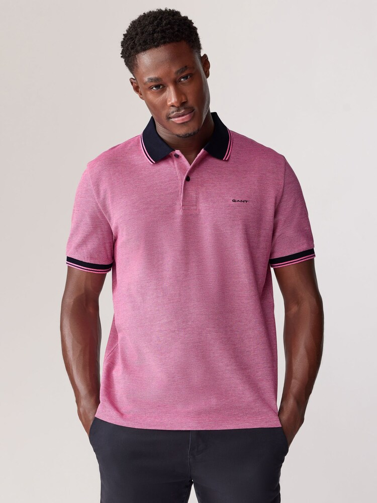 GANT Pink 4-Color Oxford Piqué 100% Cotton Polo Shirt - Image 1 of 5 GANT Pink 4-Color Oxford Piqué 100% Cotton Polo Shirt - Image 1 of 5
