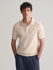 GANT Cream Structured Cotton Polo Sweater - Image 1 of 5