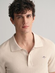GANT Cream Structured Cotton Polo Sweater - Image 2 of 5
