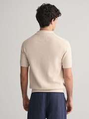 GANT Cream Structured Cotton Polo Sweater - Image 3 of 5