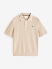 GANT Cream Structured Cotton Polo Sweater - Image 5 of 5