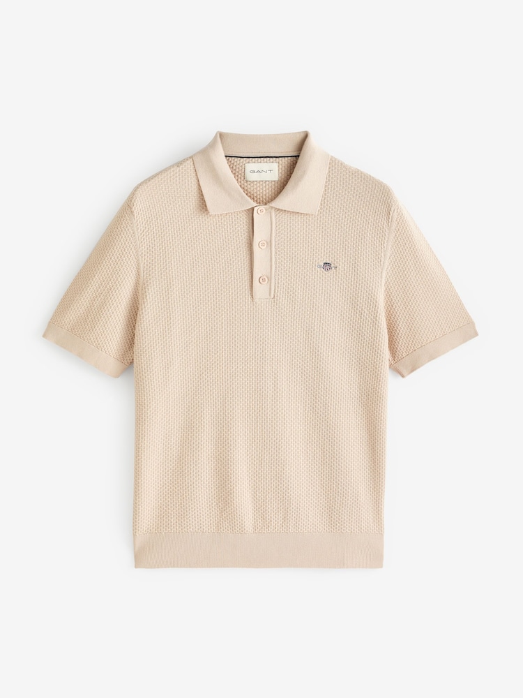 GANT Cream Structured Cotton Polo Sweater - Image 5 of 5
