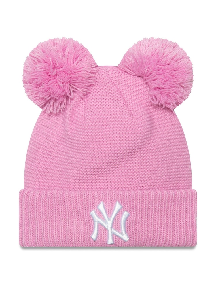 New Era Girls Pink New York Yankees Double Bobble Knit Beanie - Image 1 of 2