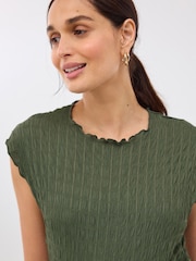 Khakigrün - Umstandsmode Kurzärmeliges, strukturiertes Säulenkleid - Bild 4 von 7