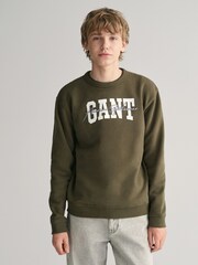 GANT Green Teens Arch Script Crew Neck 100% Cotton Sweatshirt - Image 1 of 4