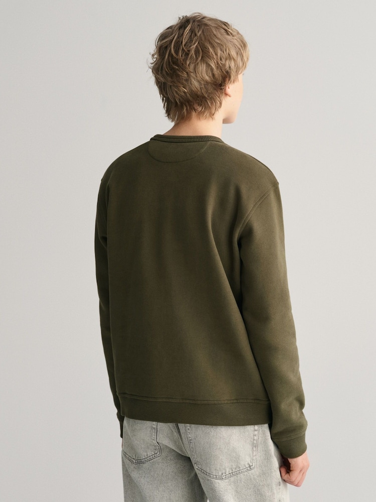 GANT Green Teens Arch Script Crew Neck 100% Cotton Sweatshirt - Image 2 of 4