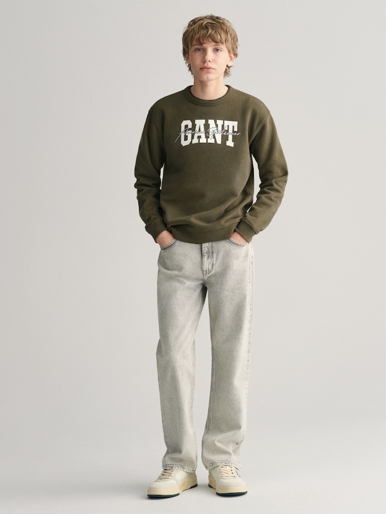GANT Green Teens Arch Script Crew Neck 100% Cotton Sweatshirt - Image 4 of 4