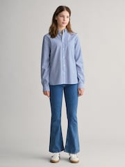 GANT Blue Teens Shield Striped Poplin 100% Cotton Shirt - Image 2 of 4