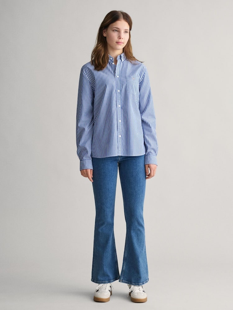 GANT Blue Teens Shield Striped Poplin 100% Cotton Shirt - Image 2 of 4