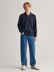 GANT Blue Teens Shield Piqué 100% Cotton Polo Shirt - Image 3 of 5