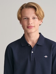 GANT Blue Teens Shield Piqué 100% Cotton Polo Shirt - Image 4 of 5