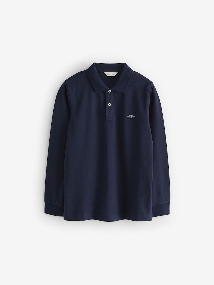 GANT Blue Teens Shield Piqué 100% Cotton Polo Shirt - Image 5 of 5
