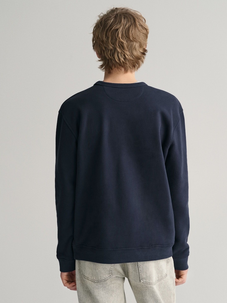 GANT Blue Teens Arch Script Crew Neck 100% Cotton Sweatshirt - Image 2 of 4