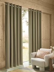 Green Khaki Blackout/Thermal Cotton Eyelet Curtains - Image 3 of 9