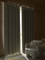 Green Khaki Blackout/Thermal Cotton Eyelet Curtains - Image 4 of 9