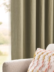 Green Khaki Blackout/Thermal Cotton Eyelet Curtains - Image 7 of 9
