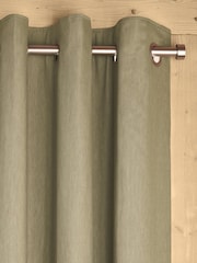 Green Khaki Blackout/Thermal Cotton Eyelet Curtains - Image 8 of 9