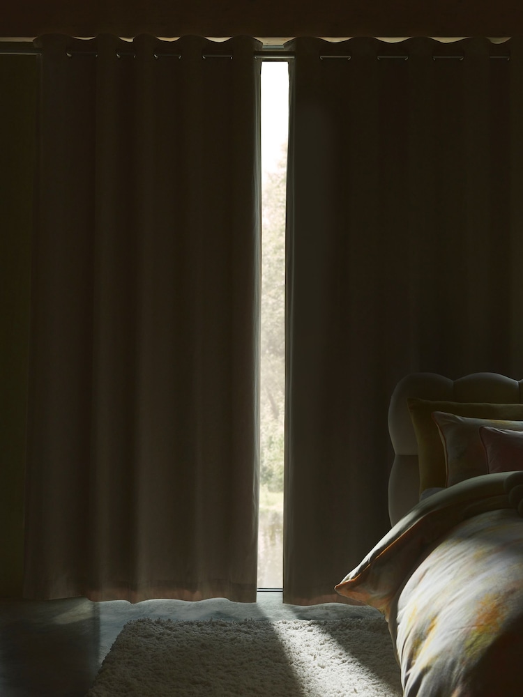 Natural Pink Blackout/Thermal Cotton Eyelet Curtains - Image 2 of 8 Natural Pink Blackout/Thermal Cotton Eyelet Curtains - Image 2 of 8