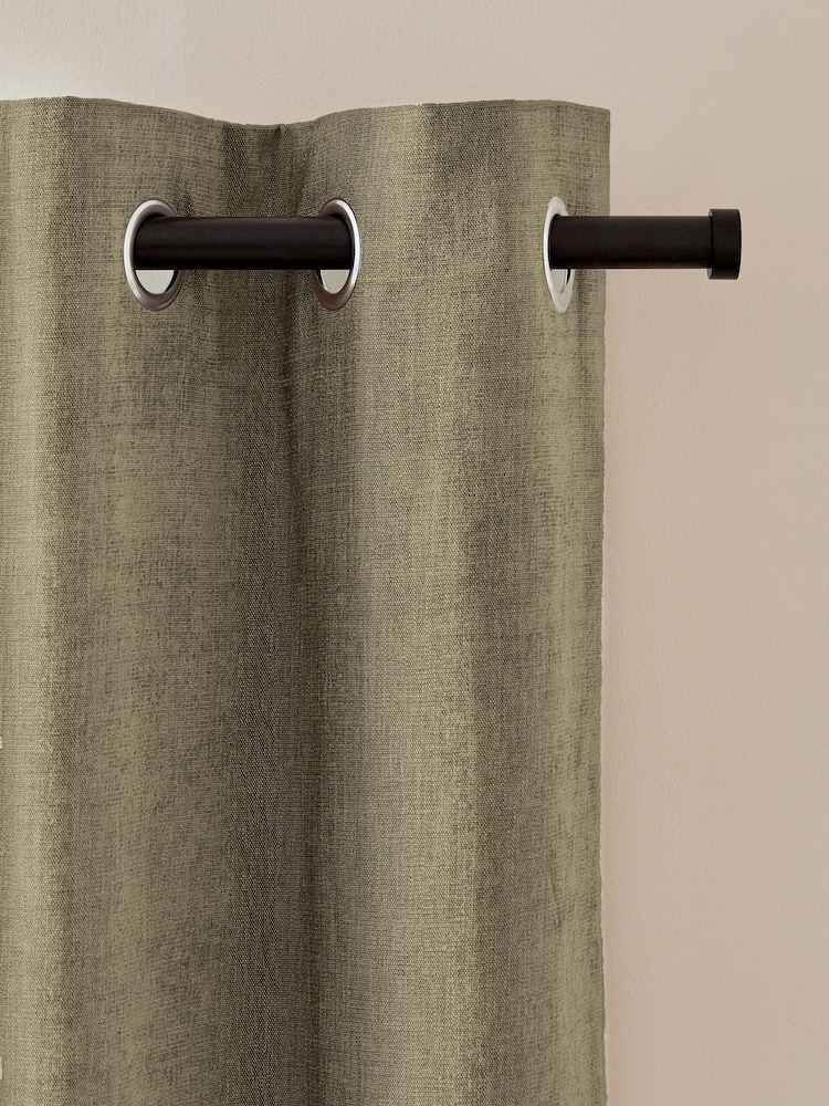 Khaki Green Matte Chenille Blackout/Thermal Eyelet Curtains - Image 5 of 6
