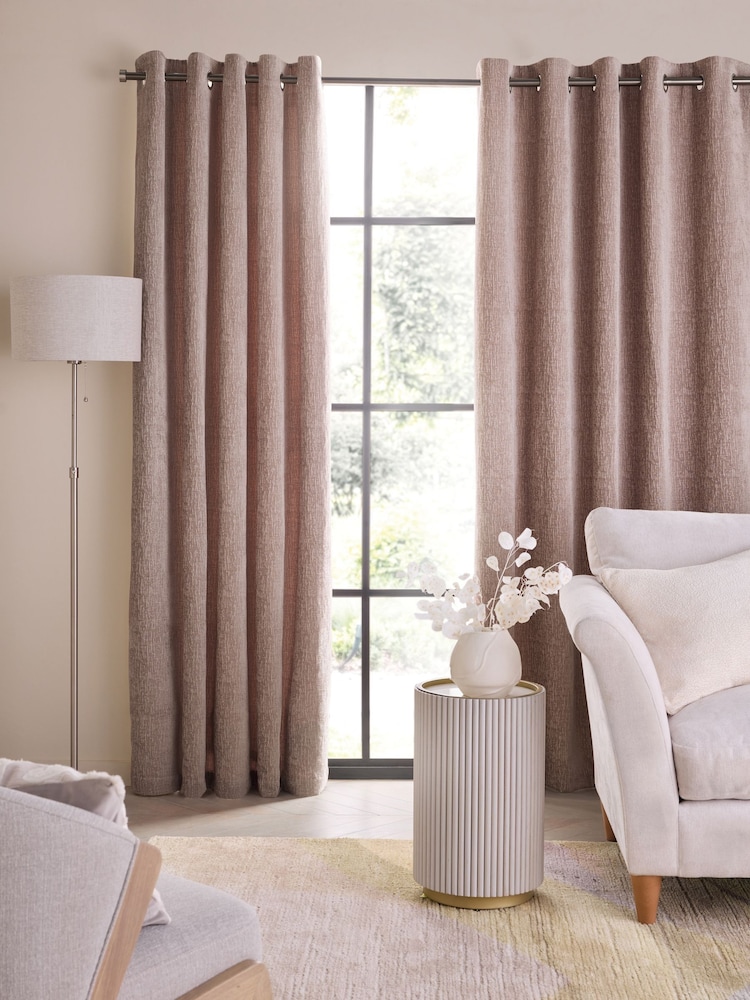 Purple Mauve Heavyweight Chenille Eyelet Lined Curtains - Image 5 of 8