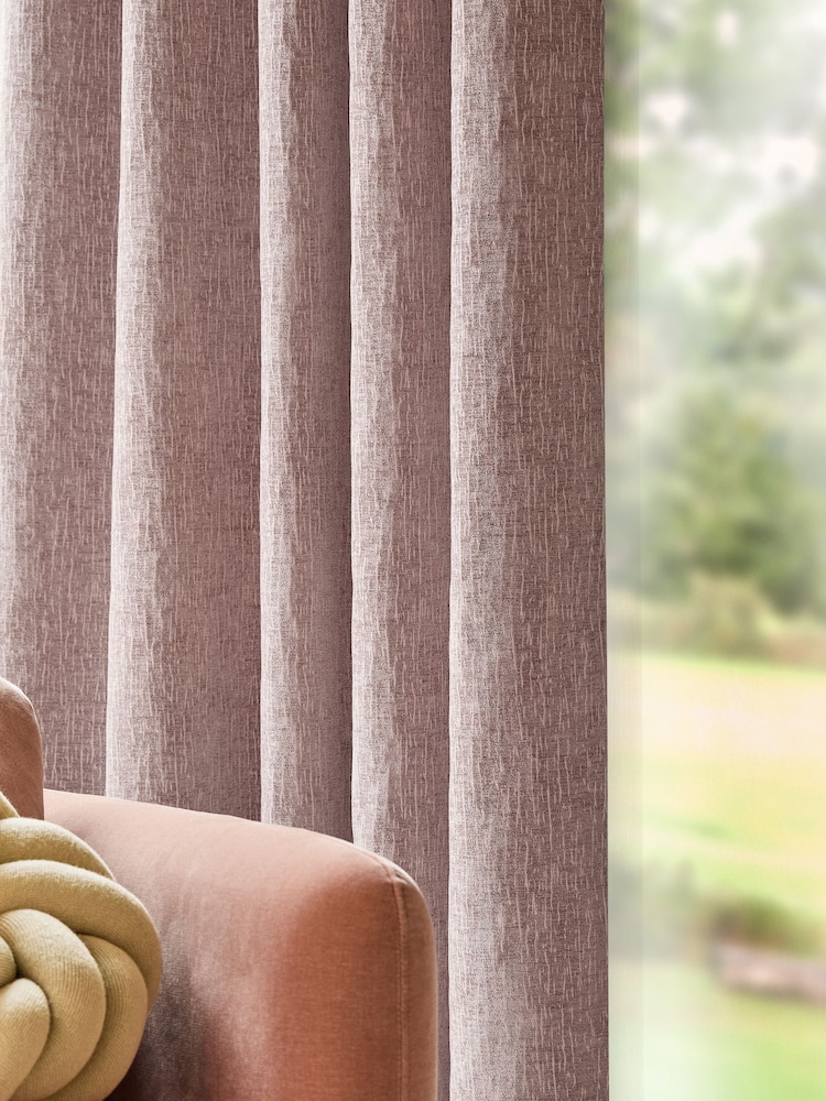 Purple Mauve Heavyweight Chenille Eyelet Lined Curtains - Image 7 of 8