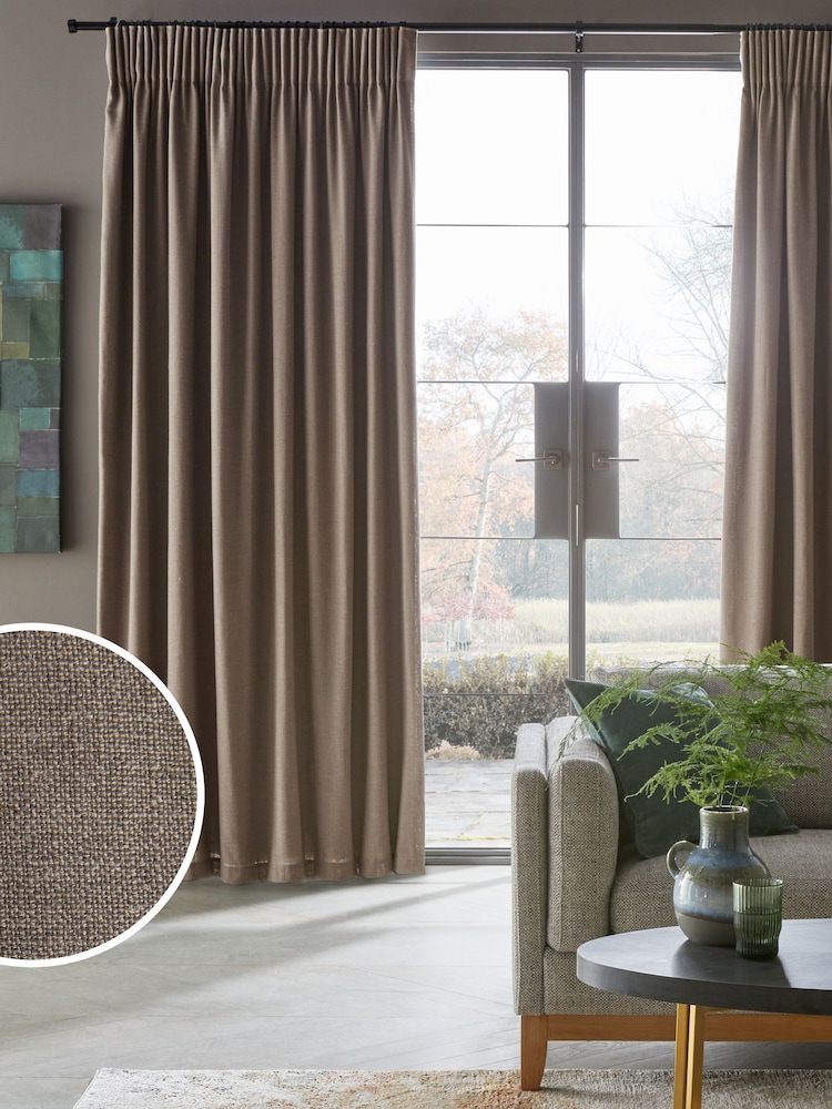 Charcoal Grey Linen Look Pencil Pleat Blackout/Thermal Curtains - Image 1 of 7