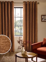 Dark Ochre Soft Touch Chenille Lined Eyelet Curtains - Image 1 of 6
