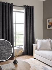 Grey Soft Touch Chenille Lined Eyelet Curtains - Image 1 of 4