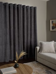 Grey Soft Touch Chenille Lined Eyelet Curtains - Image 2 of 4