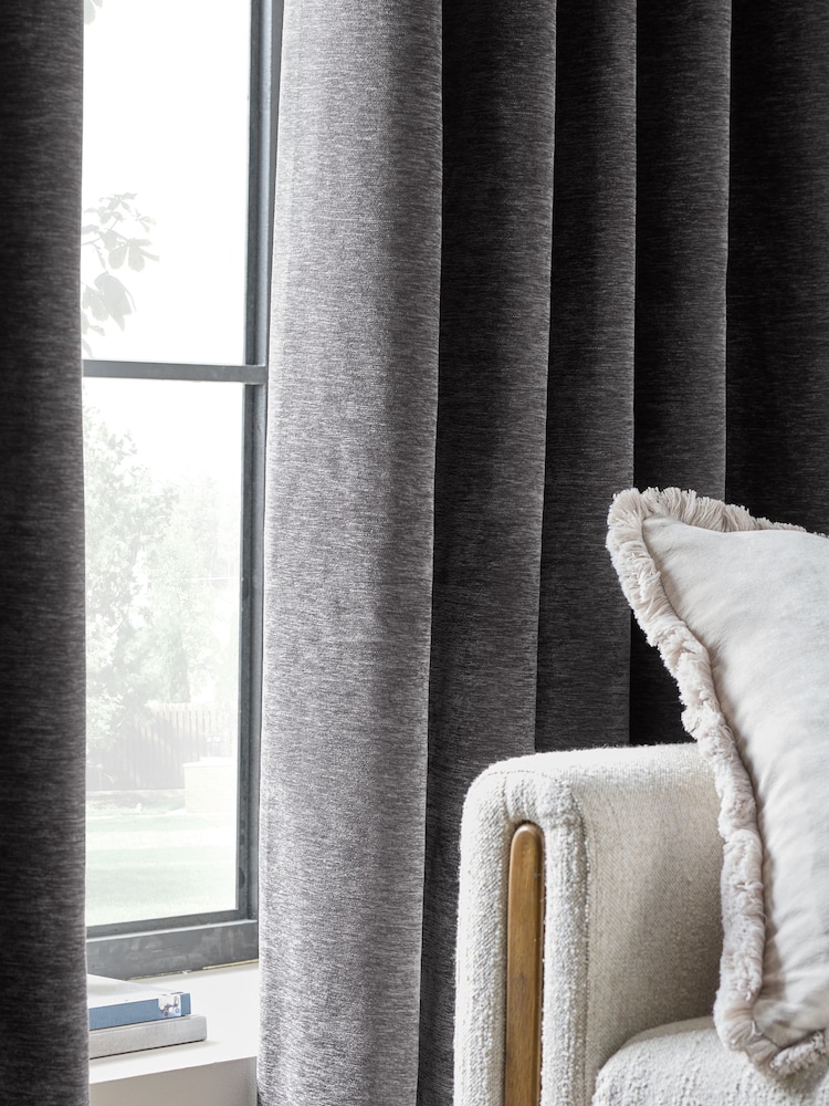 Grey Soft Touch Chenille Lined Eyelet Curtains - Image 3 of 4