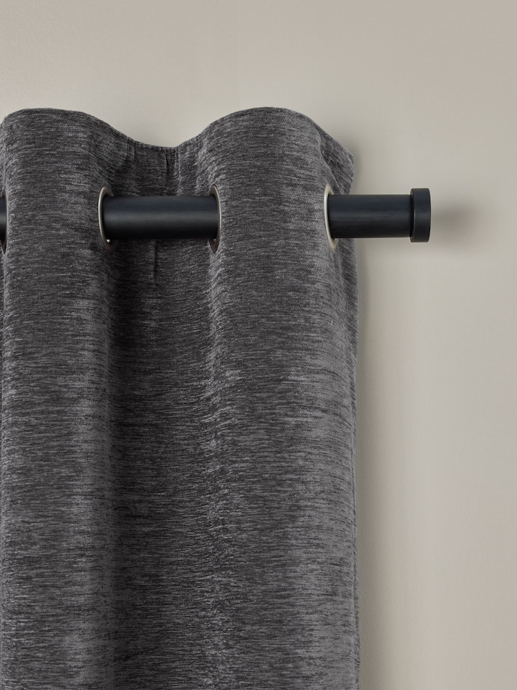 Grey Soft Touch Chenille Lined Eyelet Curtains - Image 4 of 4