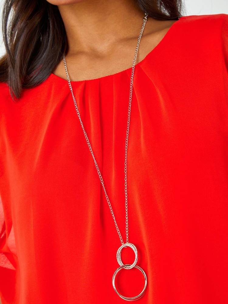 Roman Orange Chiffon Jersey Blouson Top with Necklace - Image 5 of 5