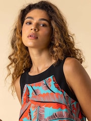 Roman Orange Contrast Trim Leaf Print Top - Image 4 of 5