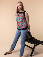 Roman Orange Contrast Trim Leaf Print Top - Image 5 of 5