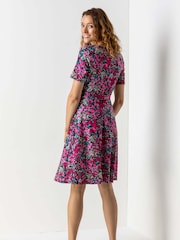 Roman Pink Floral Print Belted Skater Dress - Image 3 of 5
