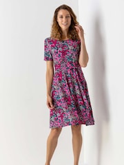 Roman Pink Floral Print Belted Skater Dress - Image 4 of 5