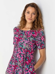 Roman Pink Floral Print Belted Skater Dress - Image 5 of 5
