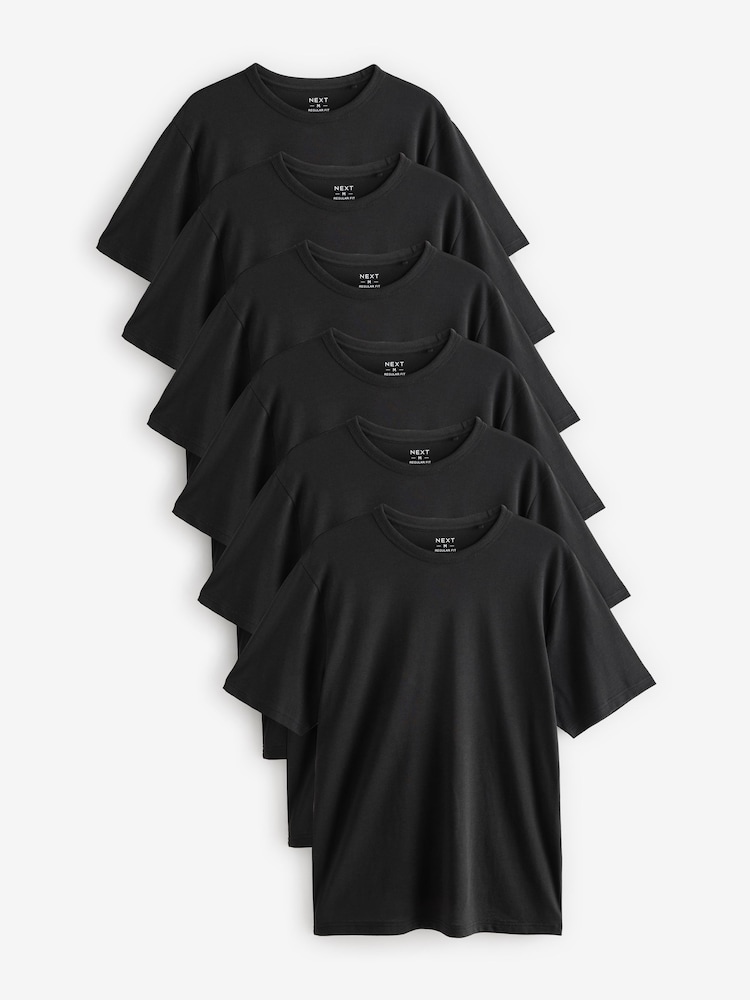 Black Basic Crew Neck Regular Fit T-Shirt 6 Pack - Image 5 of 8