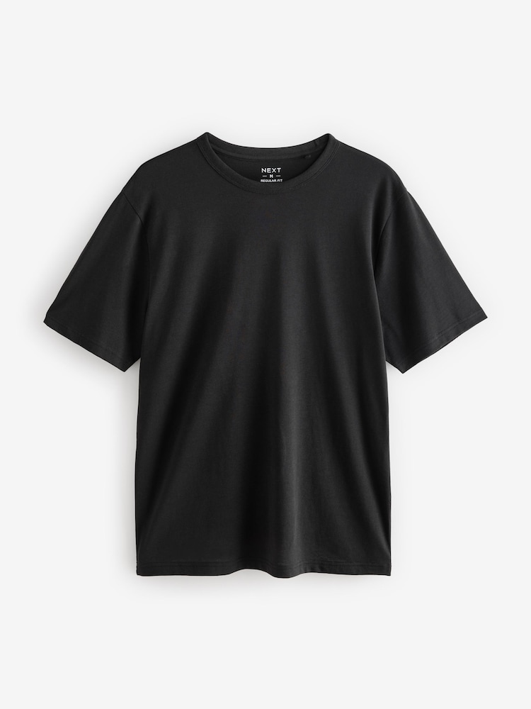 Black Basic Crew Neck Regular Fit T-Shirt 6 Pack - Image 6 of 8