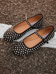 Steve Madden Black Vinetta-R Rhinestone Ballerina Shoes - Image 4 of 10
