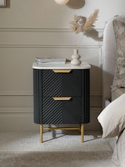 Black Valencia Marble and Mango Wood 2 Drawer Bedside Table - Image 1 of 2