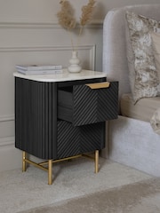 Black Valencia Marble and Mango Wood 2 Drawer Bedside Table - Image 2 of 2