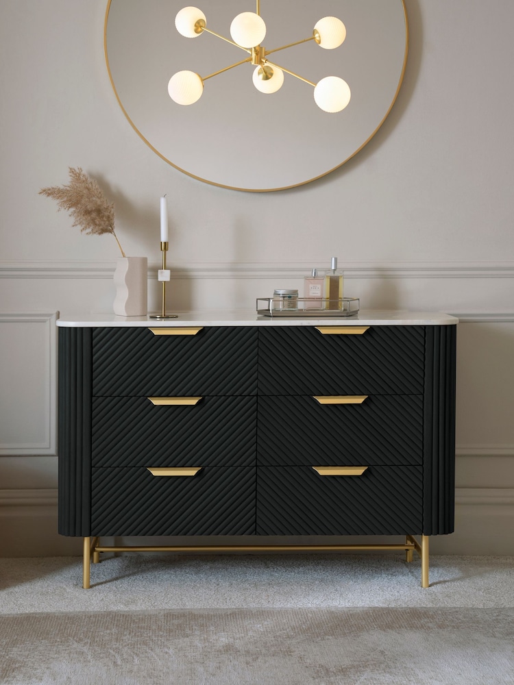 Black Valencia Marble and Mango Wood 6 Drawer Chest of Drawers - Image 1 of 8