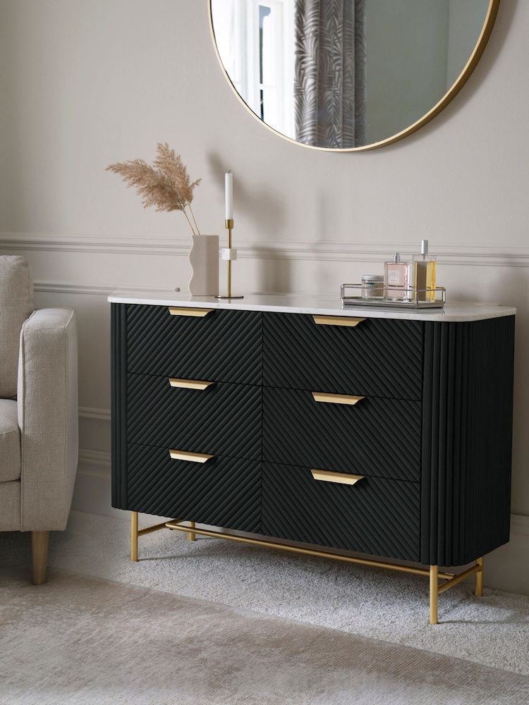 Black Valencia Marble and Mango Wood 6 Drawer Chest of Drawers - Image 2 of 8