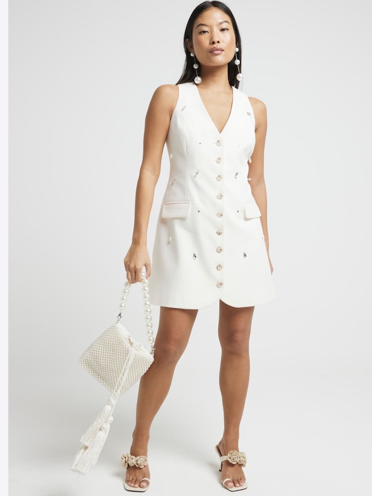 River Island White Waistcoat Embelished Mini Dress - Image 2 of 4 River Island White Waistcoat Embelished Mini Dress - Image 2 of 4