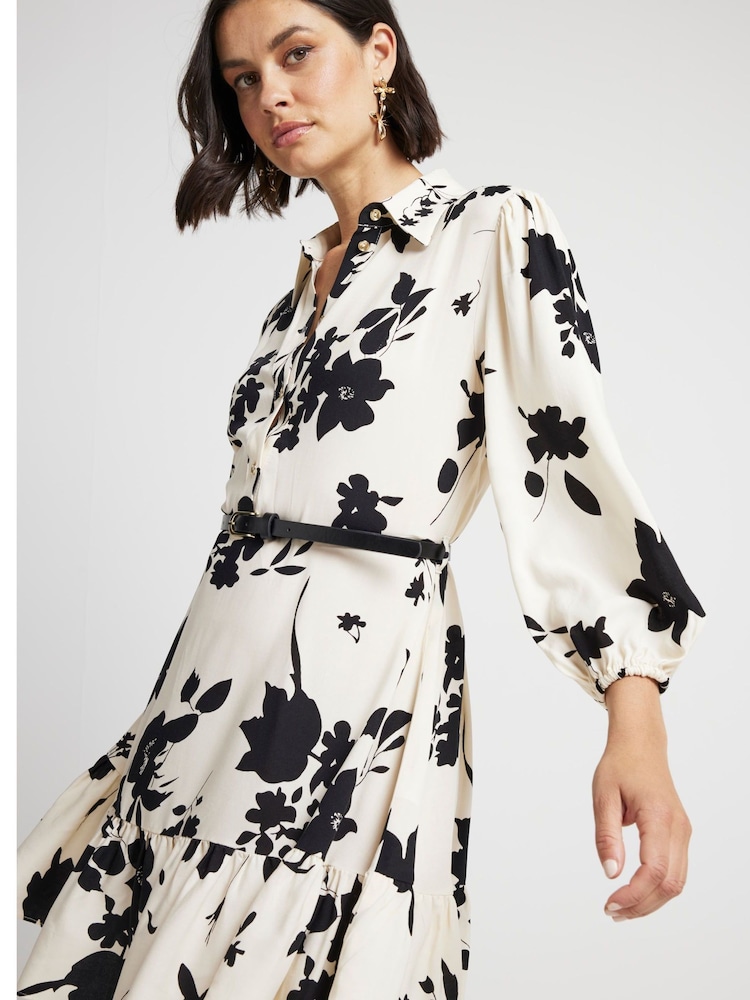 River Island Cream Belted Shirt Dress - Image 1 of 4