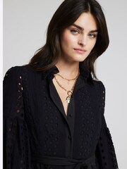 River Island Black Belted Puff Broidery 100% Cotton Dress - Image 4 of 6