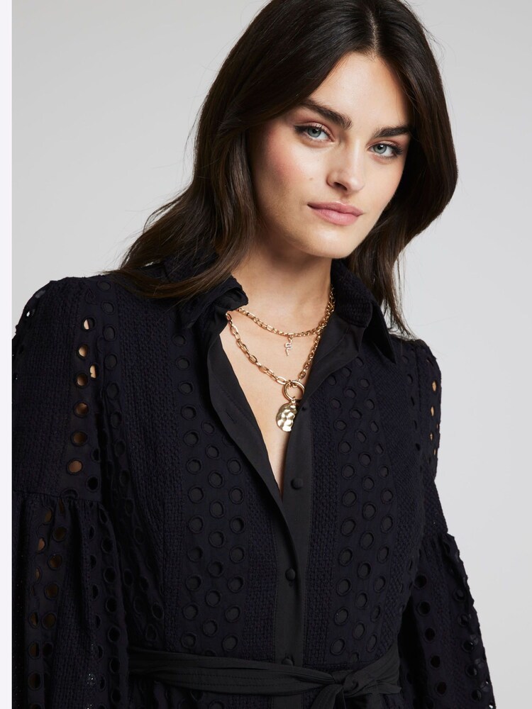 River Island Black Belted Puff Broidery 100% Cotton Dress - Image 4 of 6